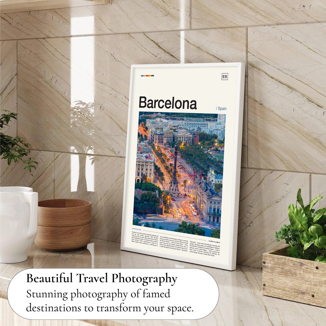 Barcelona Spain Aerial City Lights Urban Evening Skyline Photo Poster - Image 4