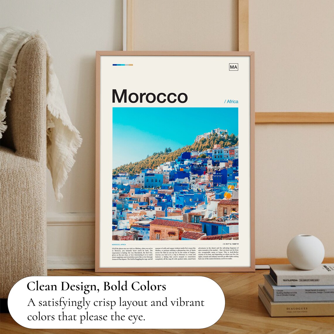 Morocco Africa Blue City Chefchaouen Hillside Houses Photo Poster - Image 3