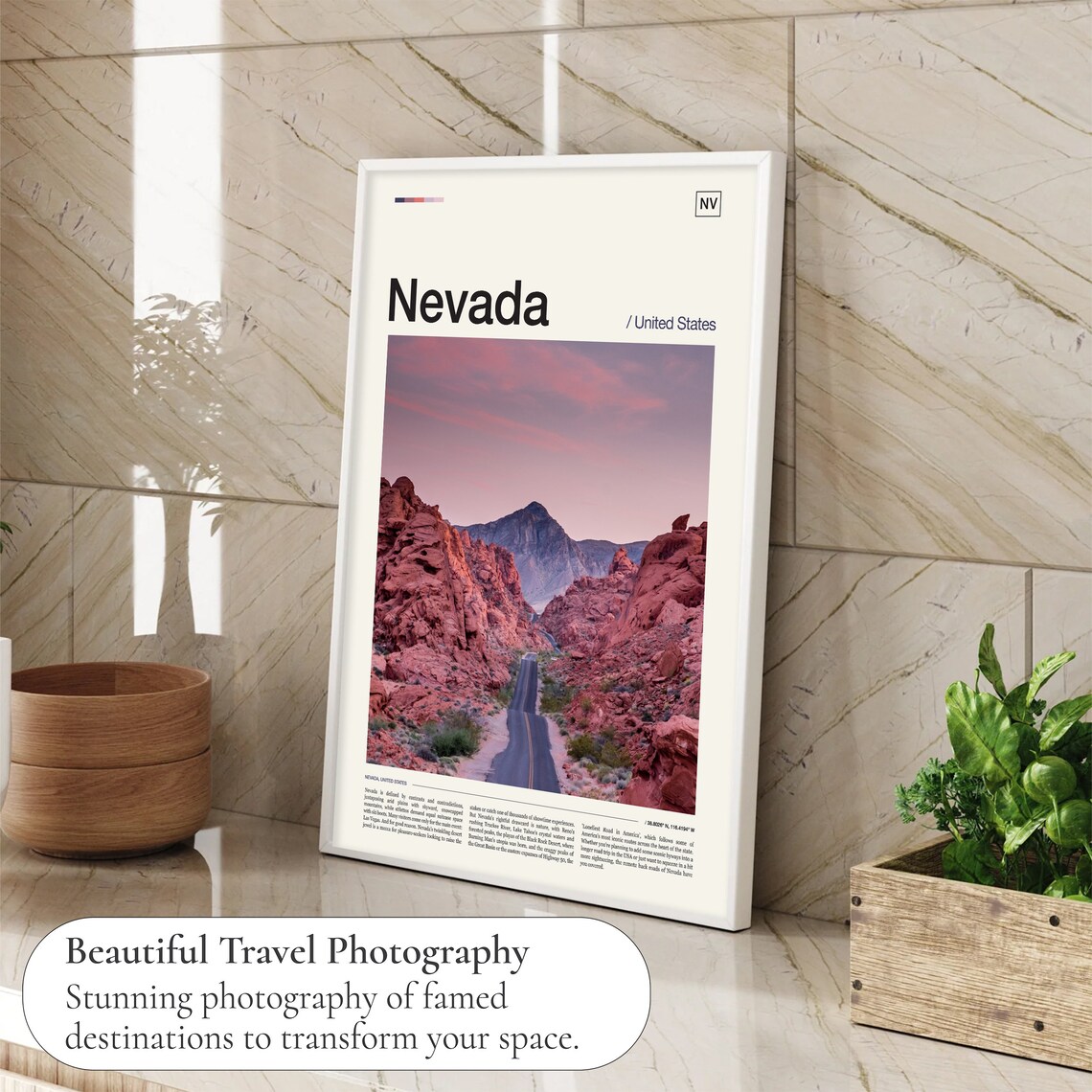 Nevada Scenic Desert Red Rock Road Sunset Editorial Travel Poster - Image 4