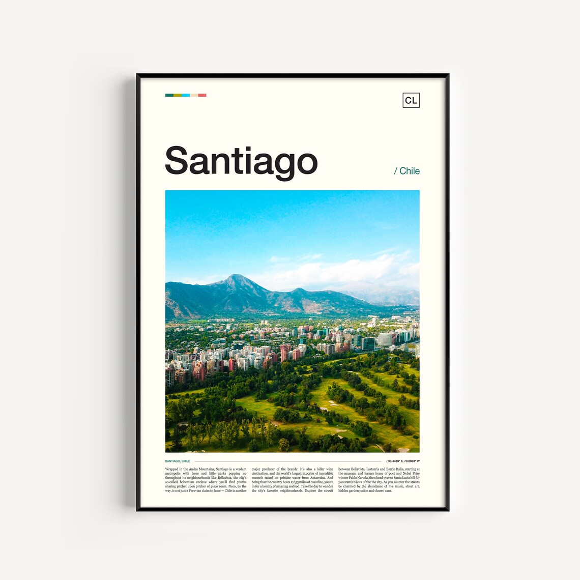 Santiago Chile Andes Mountains City Skyline Photo Travel Poster Art