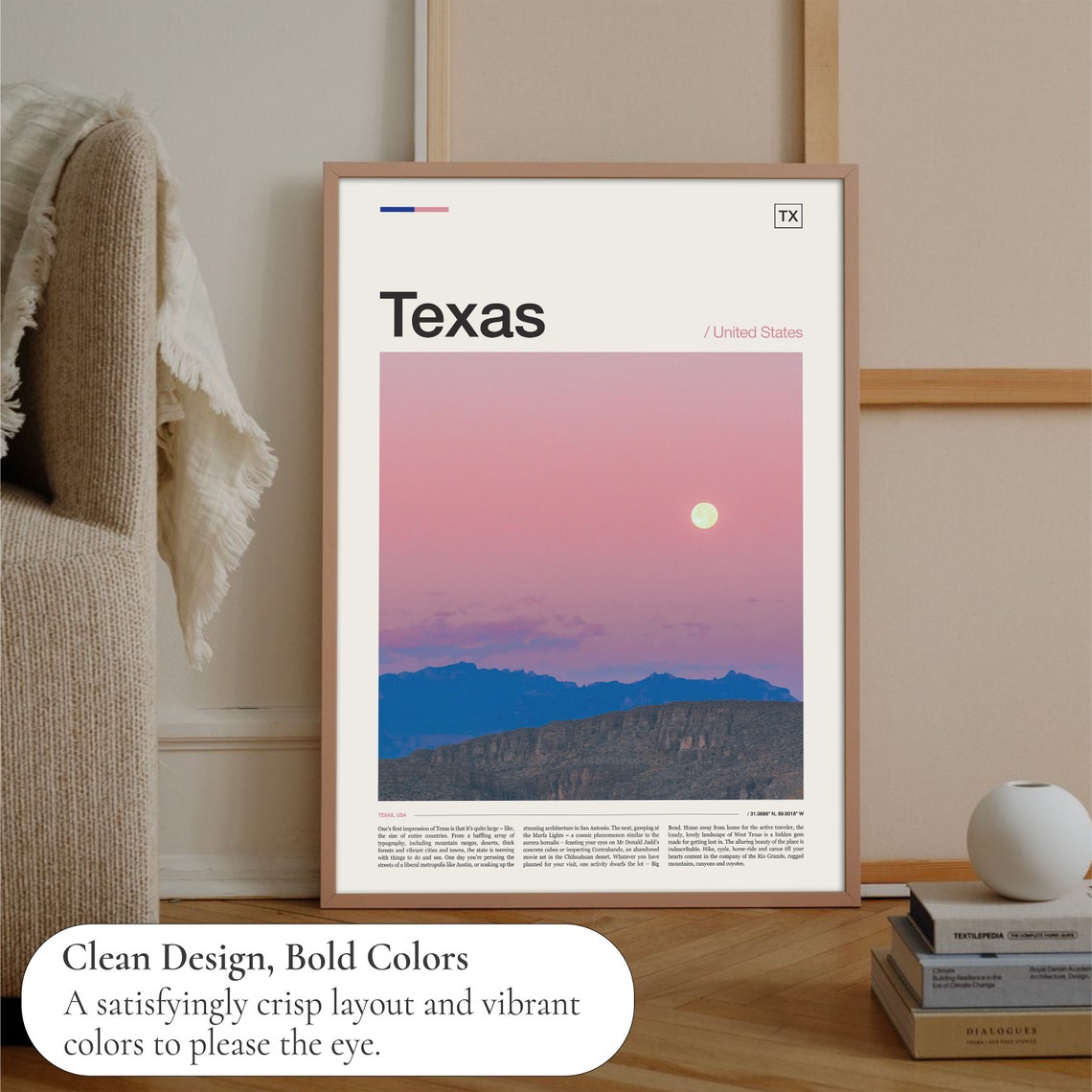 Texas Big Bend Desert Moonrise Pink Sky Rocky Mountains Wall Art - Image 3