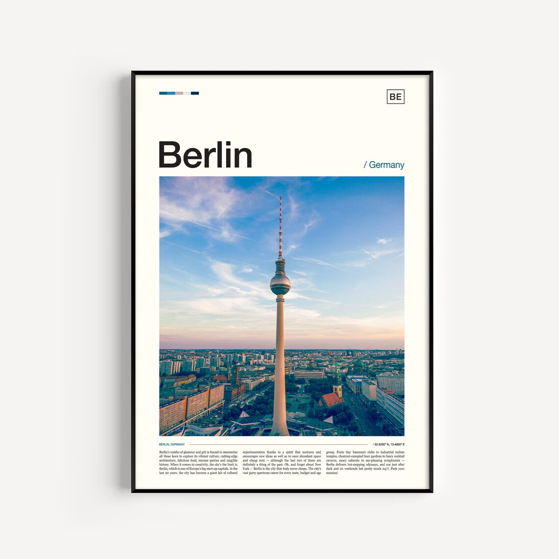 Berlin TV Tower Alexanderplatz City Panorama Germany Travel Poster