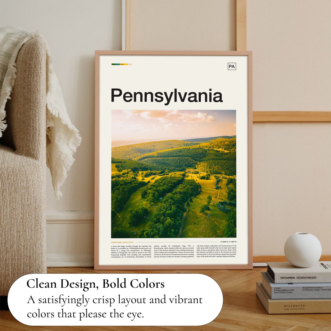 Pennsylvania Rolling Green Hills Landscape Editorial Travel Poster - Image 3