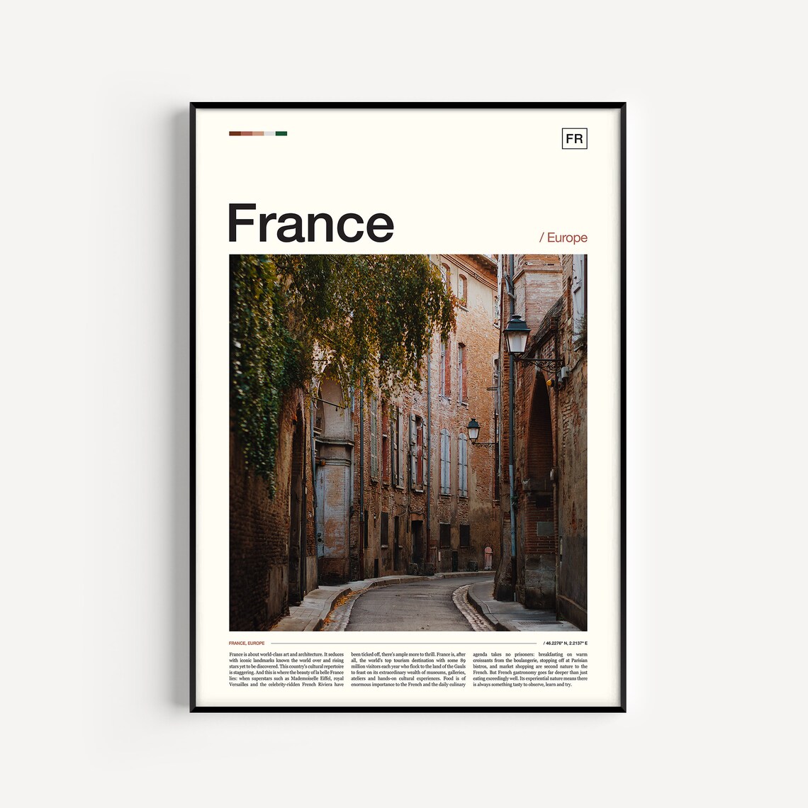 France Historic Brick Street Photography Editorial Travel Poster