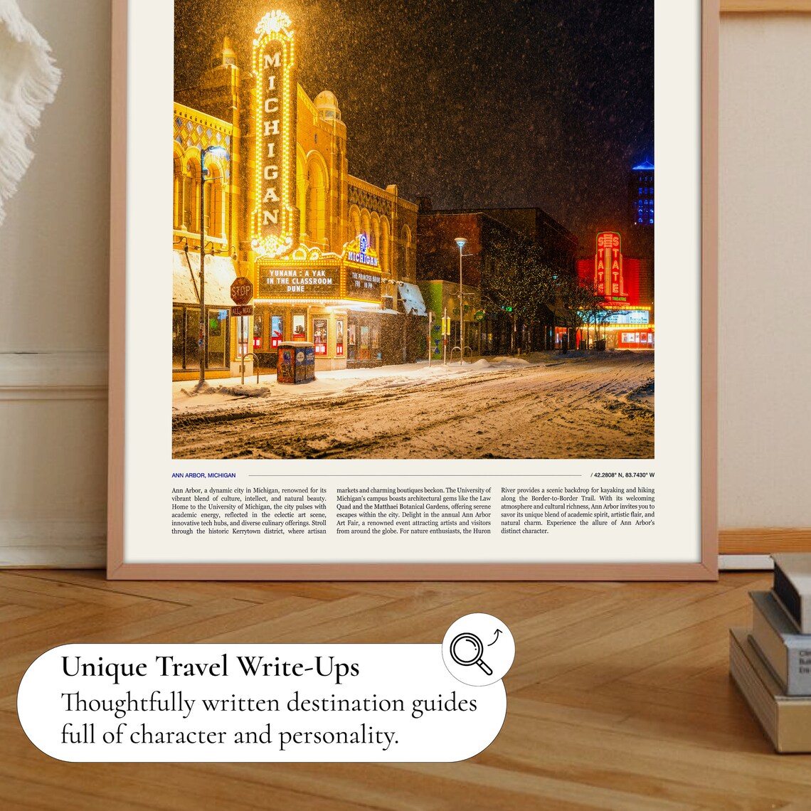 Ann Arbor Michigan Theatre Marquee Snowy Night Photo Travel Poster - Image 3