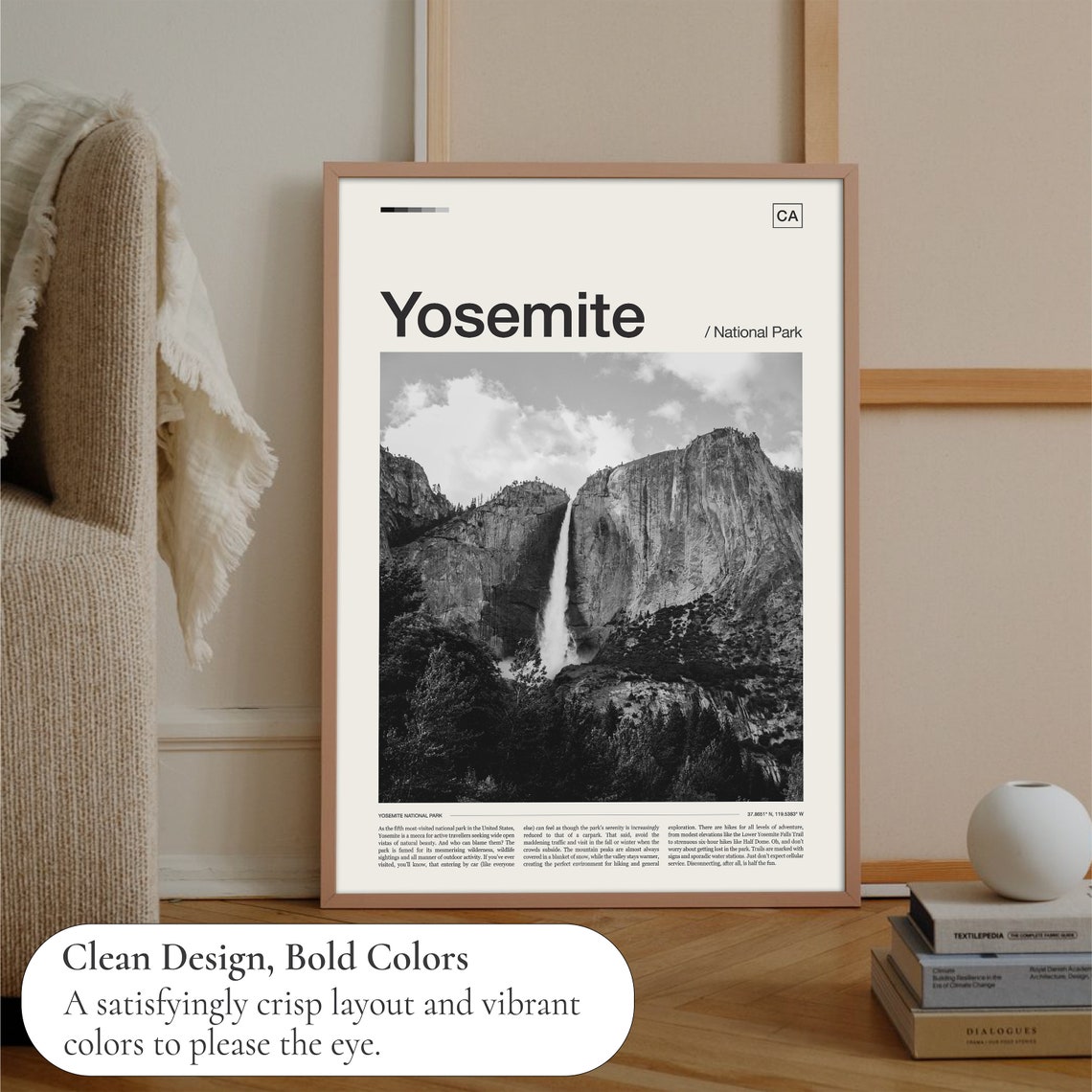 Yosemite National Park Upper Falls Black White Waterfall Poster - Image 3