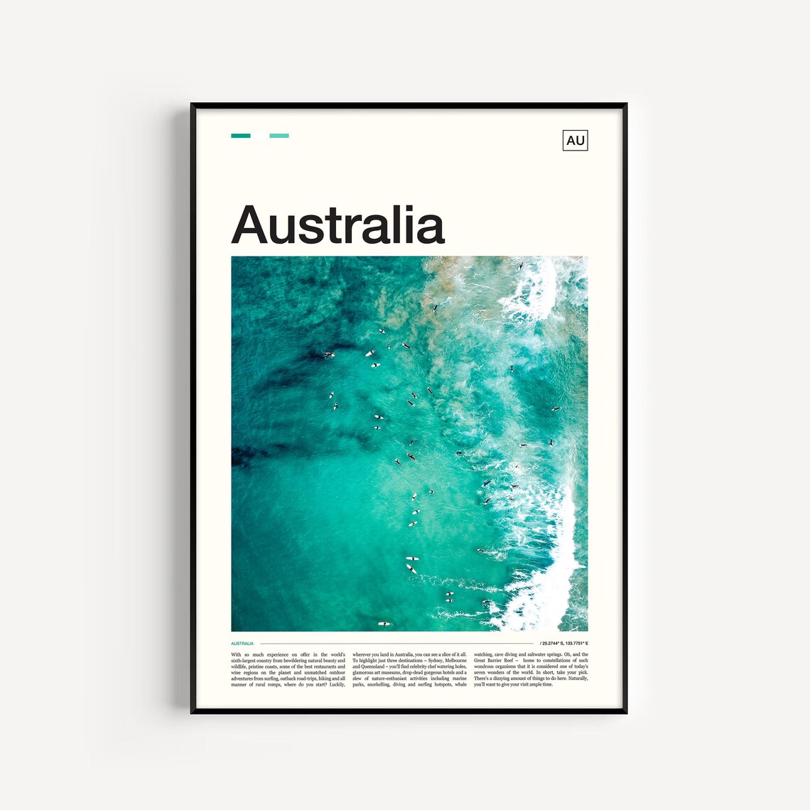 Australia Surf Beach Aerial Ocean Surfers Photography Travel Poster