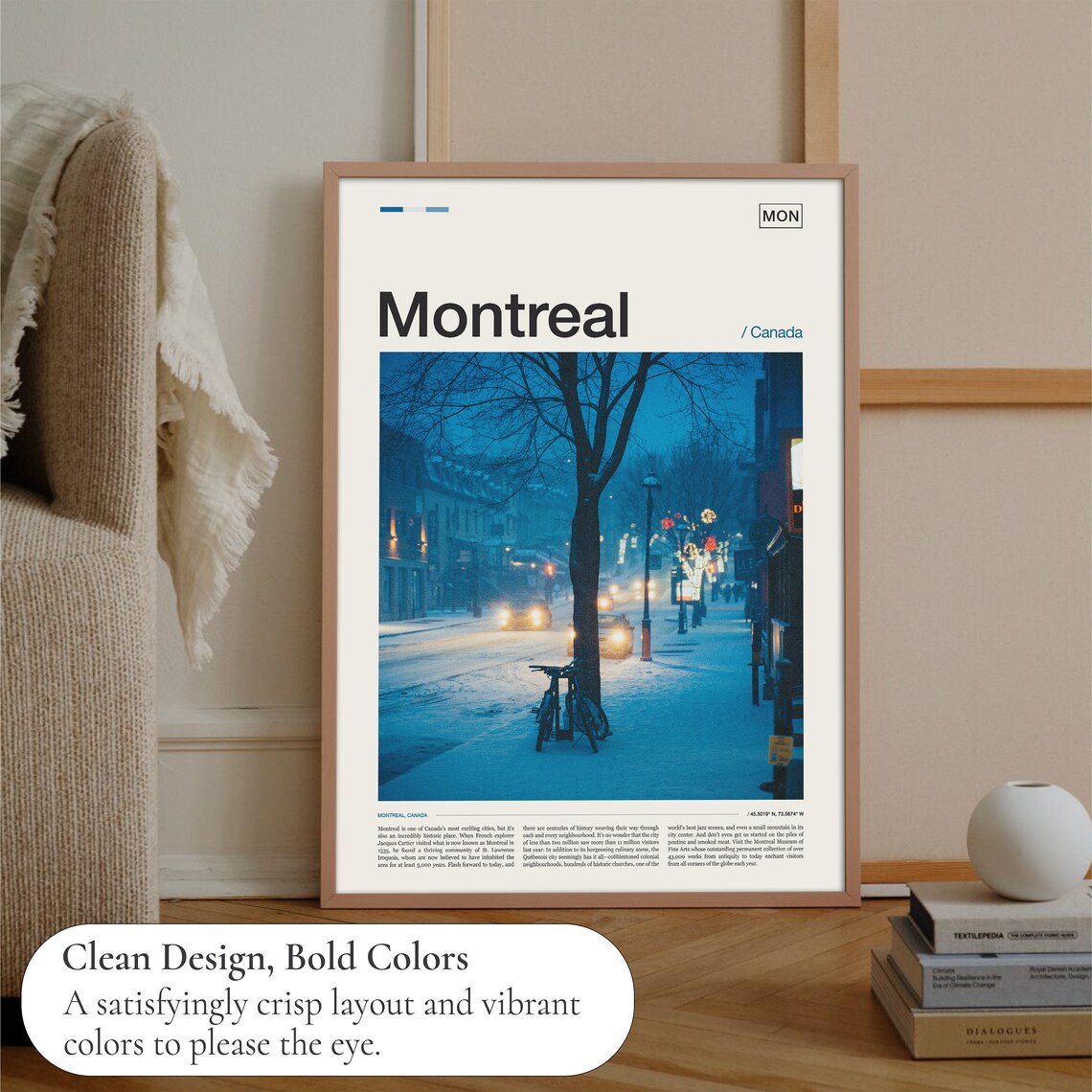 Montreal Canada Winter Twilight Snowy Street Photography Poster - Image 3