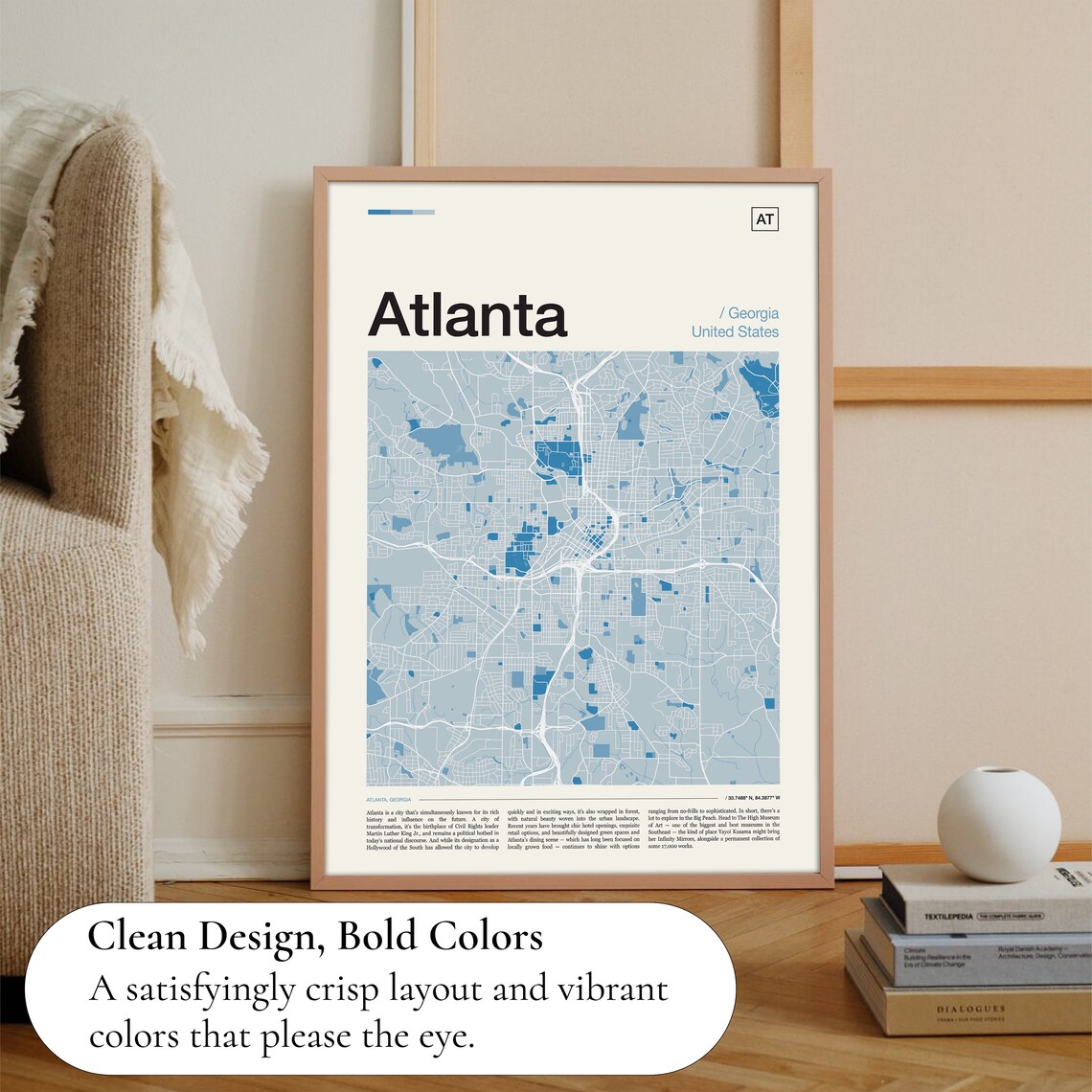 Atlanta Georgia Street Map Minimalist Blue Modern City Poster - Image 3