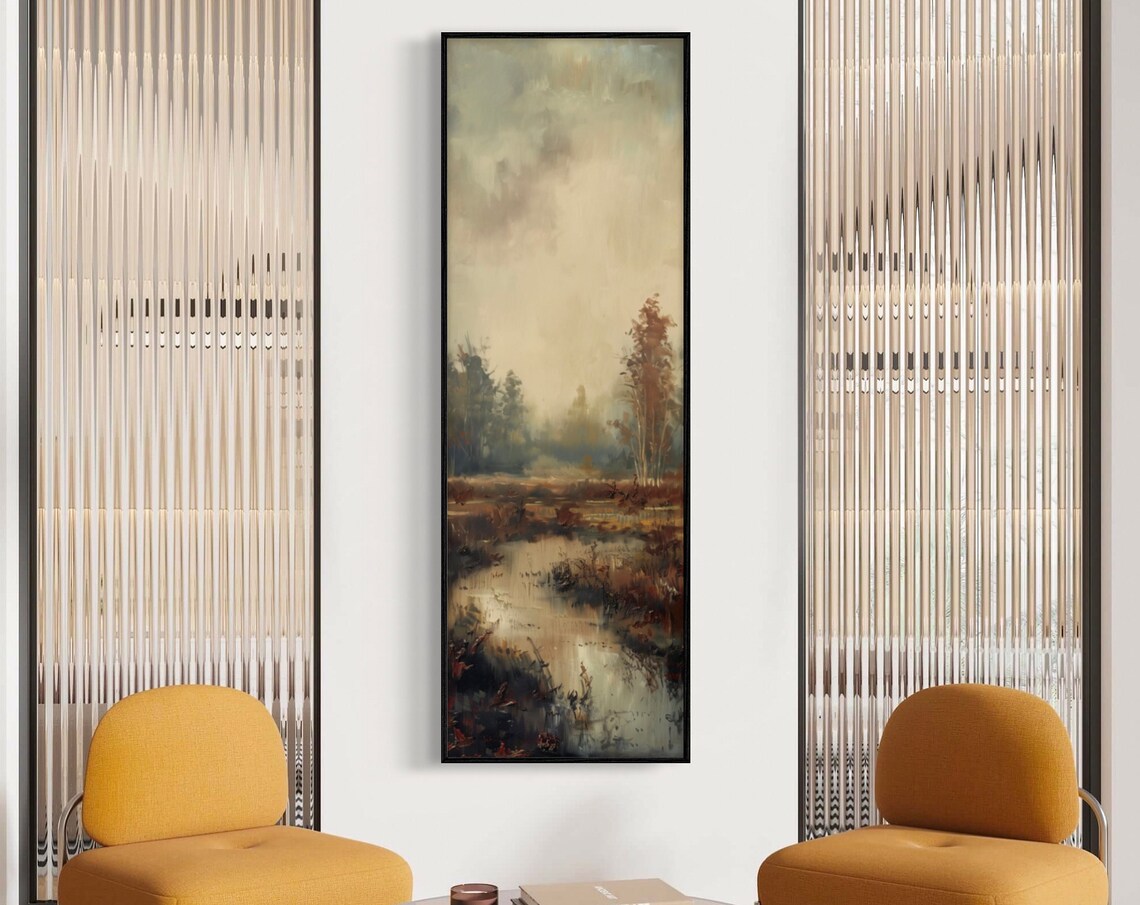 Misty Wetland Water Reflection Autumn Fog Tall Vertical Wall Art - Image 5