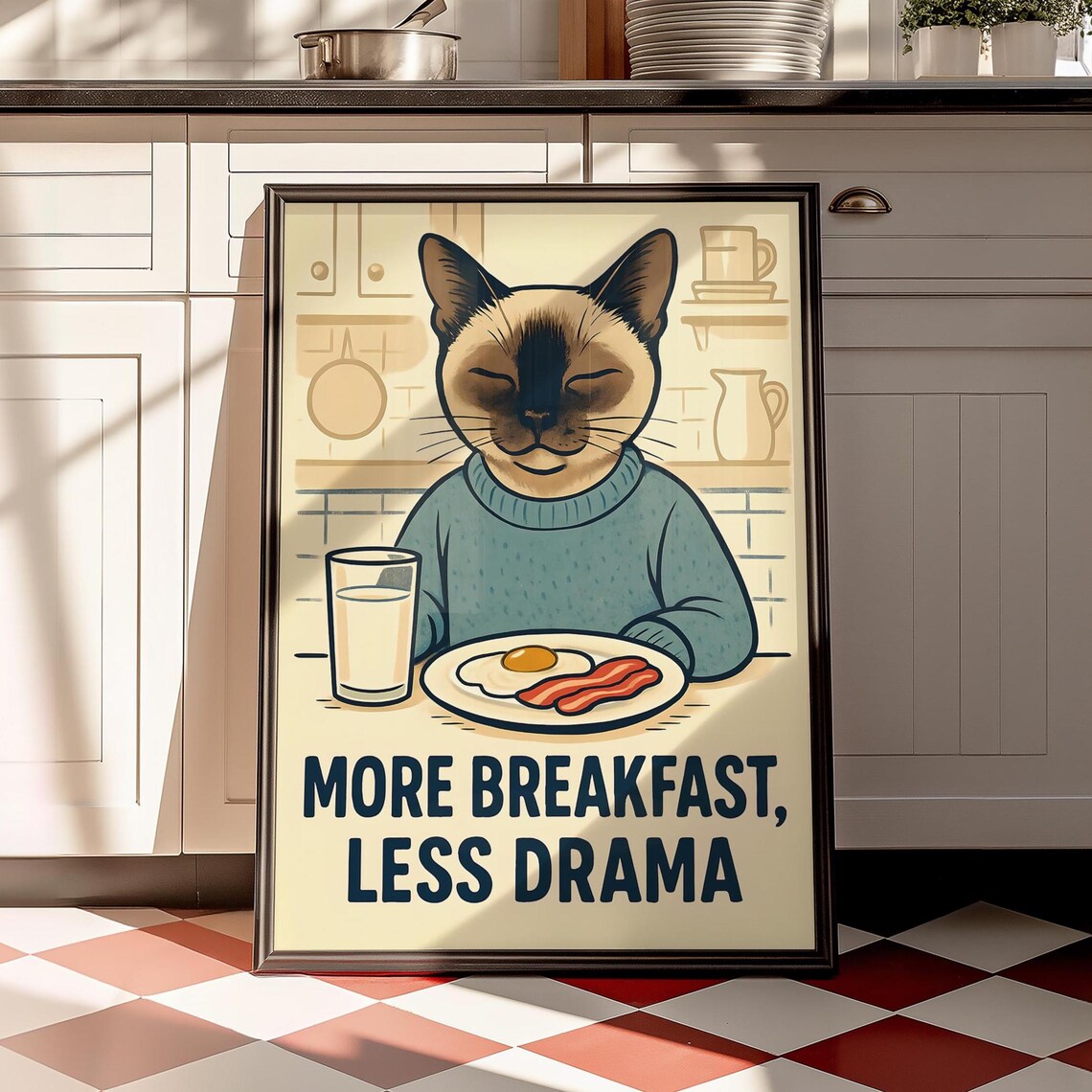 Breakfast Cat Poster, Cozy Kitchen Decor