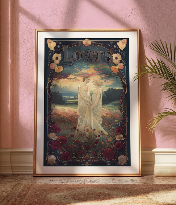 Tarot Lovers Card, Dark Fantasy Theme Art Print