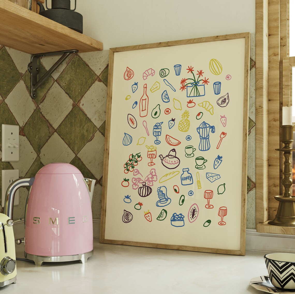 Retro Breakfast Table Art Print, Maximalist Kitchen Decor - Image 2