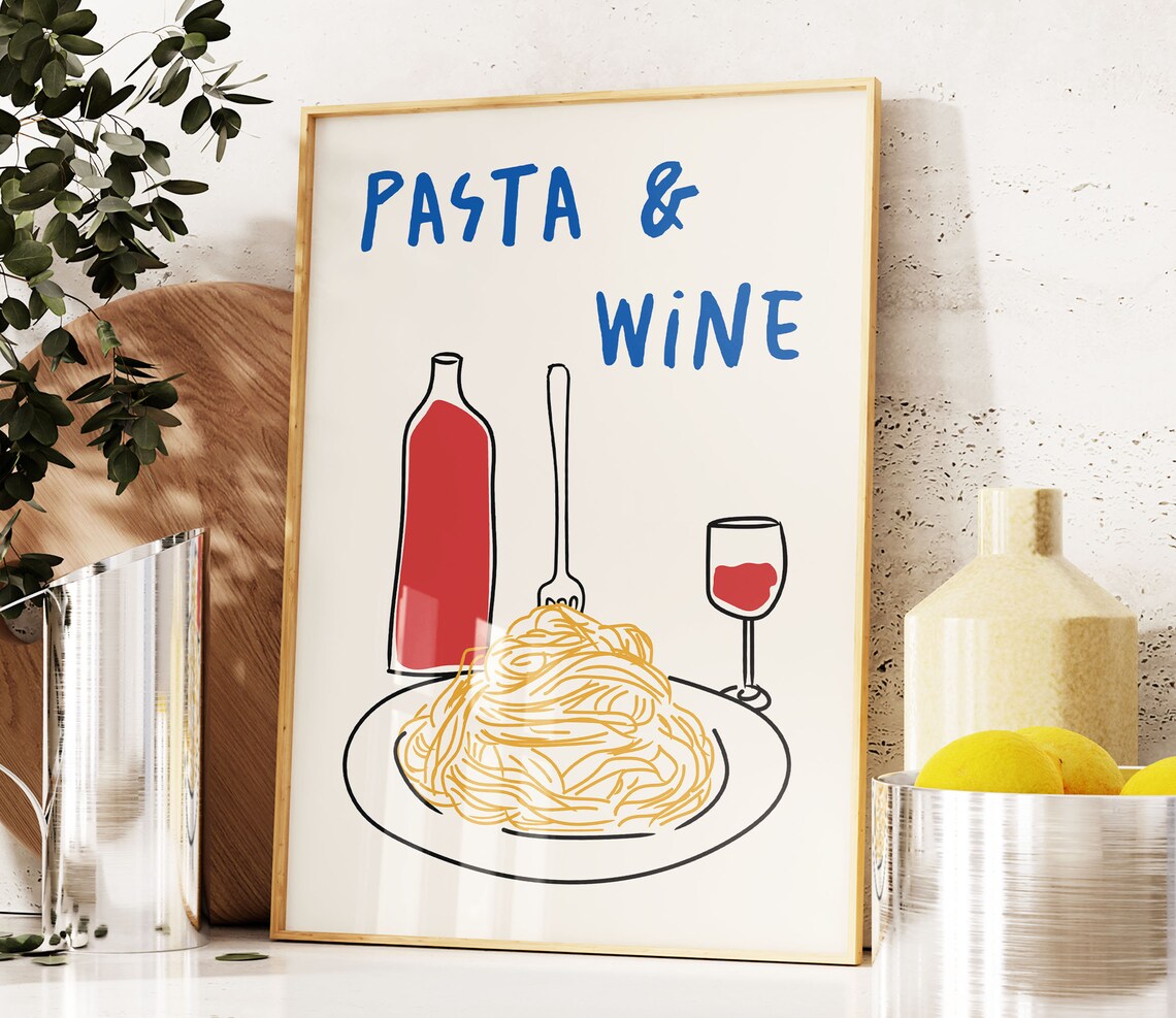 Pasta Wine Club Retro Mid-Century Art Print