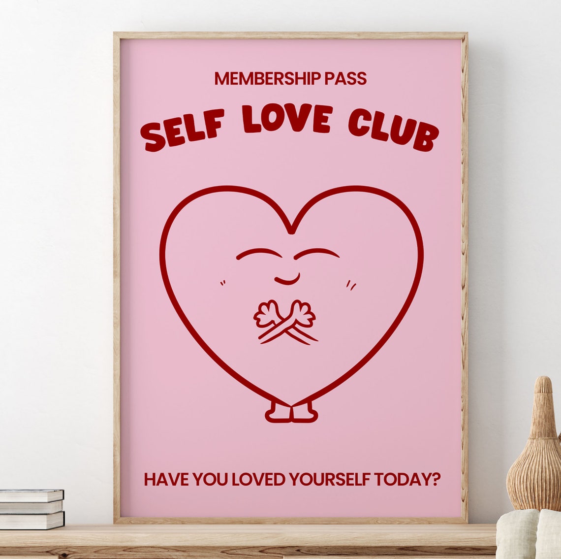 Self Love Club Pink Heart Positivity Poster With Cute Message - Image 2