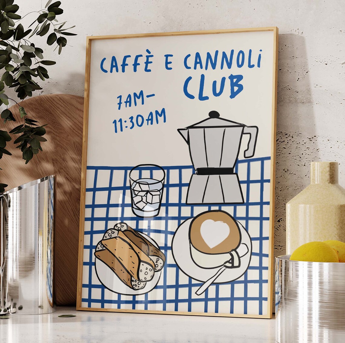 Caffe e Cannoli Club Italian Coffee Morning Ritual Kitchen Wall Art - Image 4