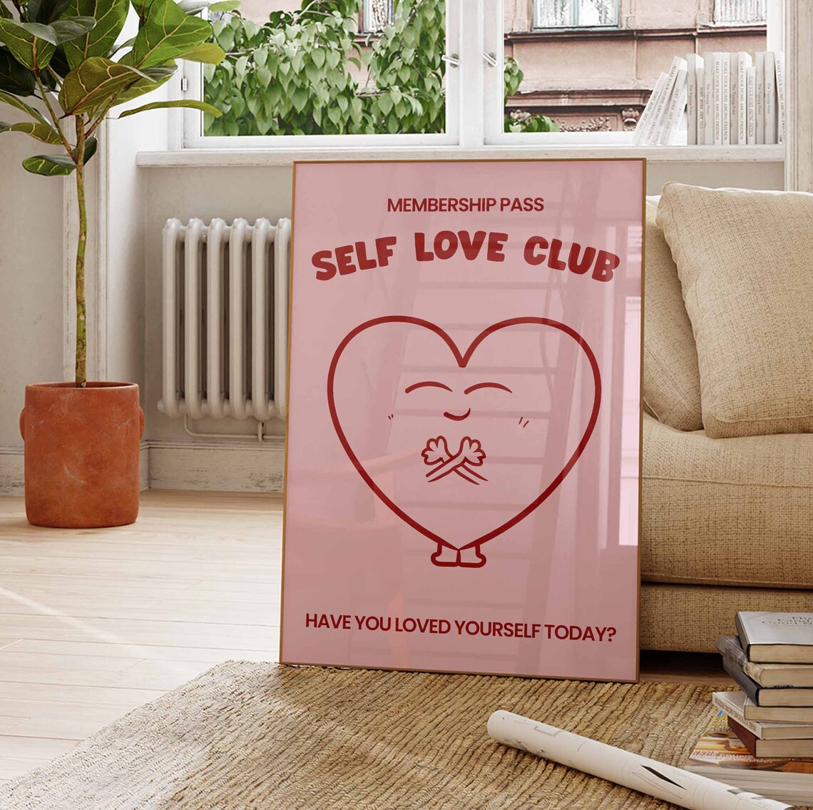 Self Love Club Pink Heart Positivity Poster With Cute Message - Image 4