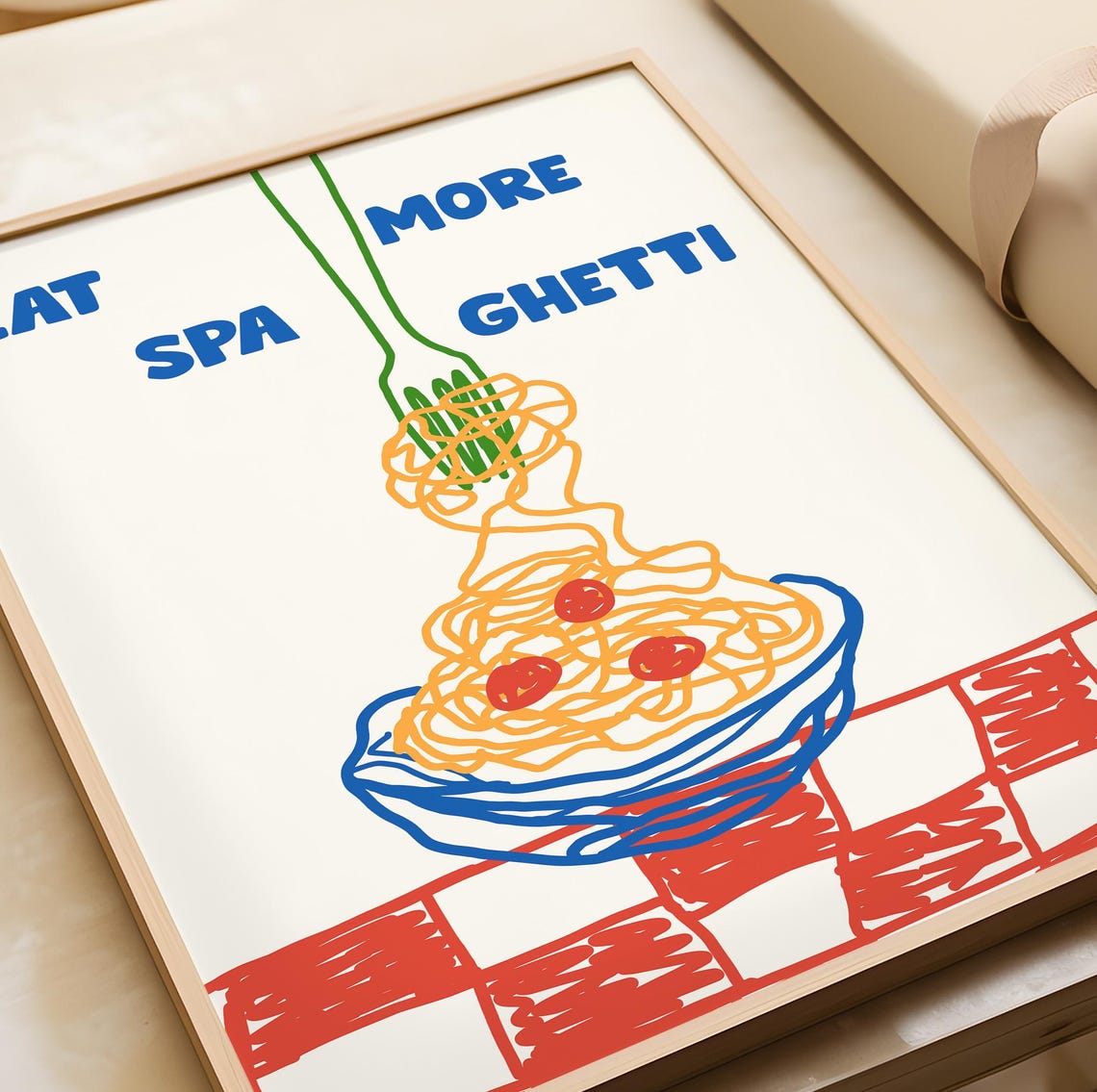 Eat More Spaghetti Fun Bold Blue Kitchen Pasta Bowl Retro Poster - Image 3