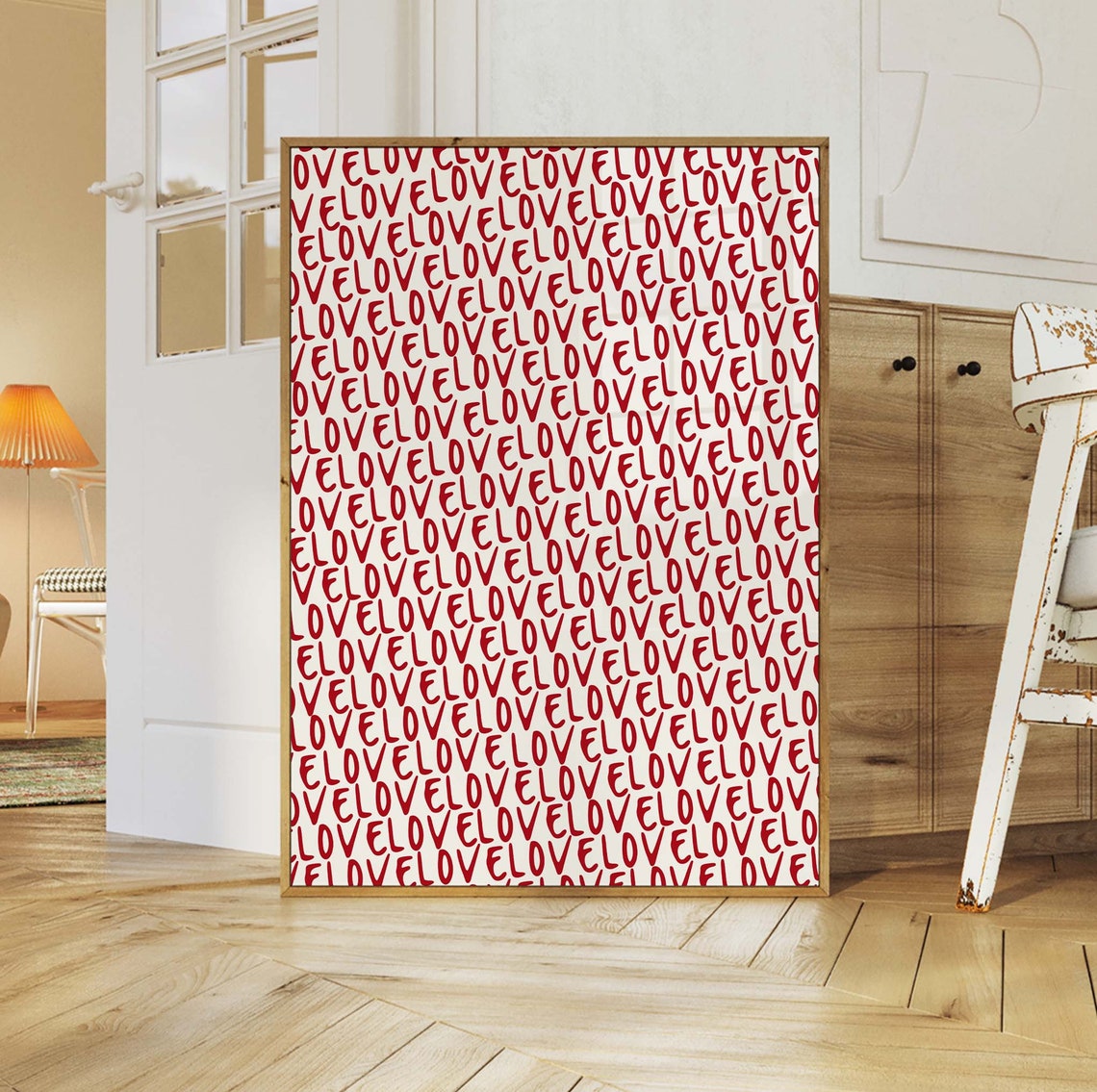 Red Love Repeat Pattern Handwritten Typography Valentine Wall Art - Image 2