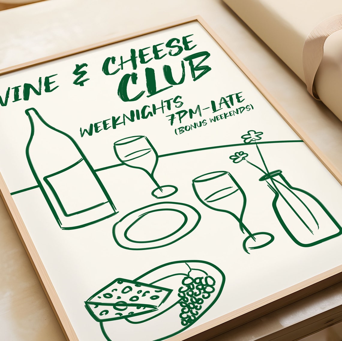 Wine and Cheese Club Weeknight Party Retro Kitchen Decor Poster - Image 2
