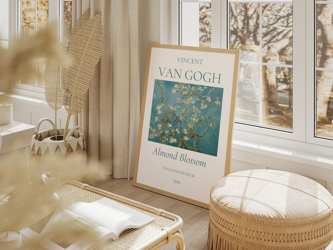 Van Gogh Almond Blossom Branches Teal Sky Museum Exhibition Art Poster - Image 6
