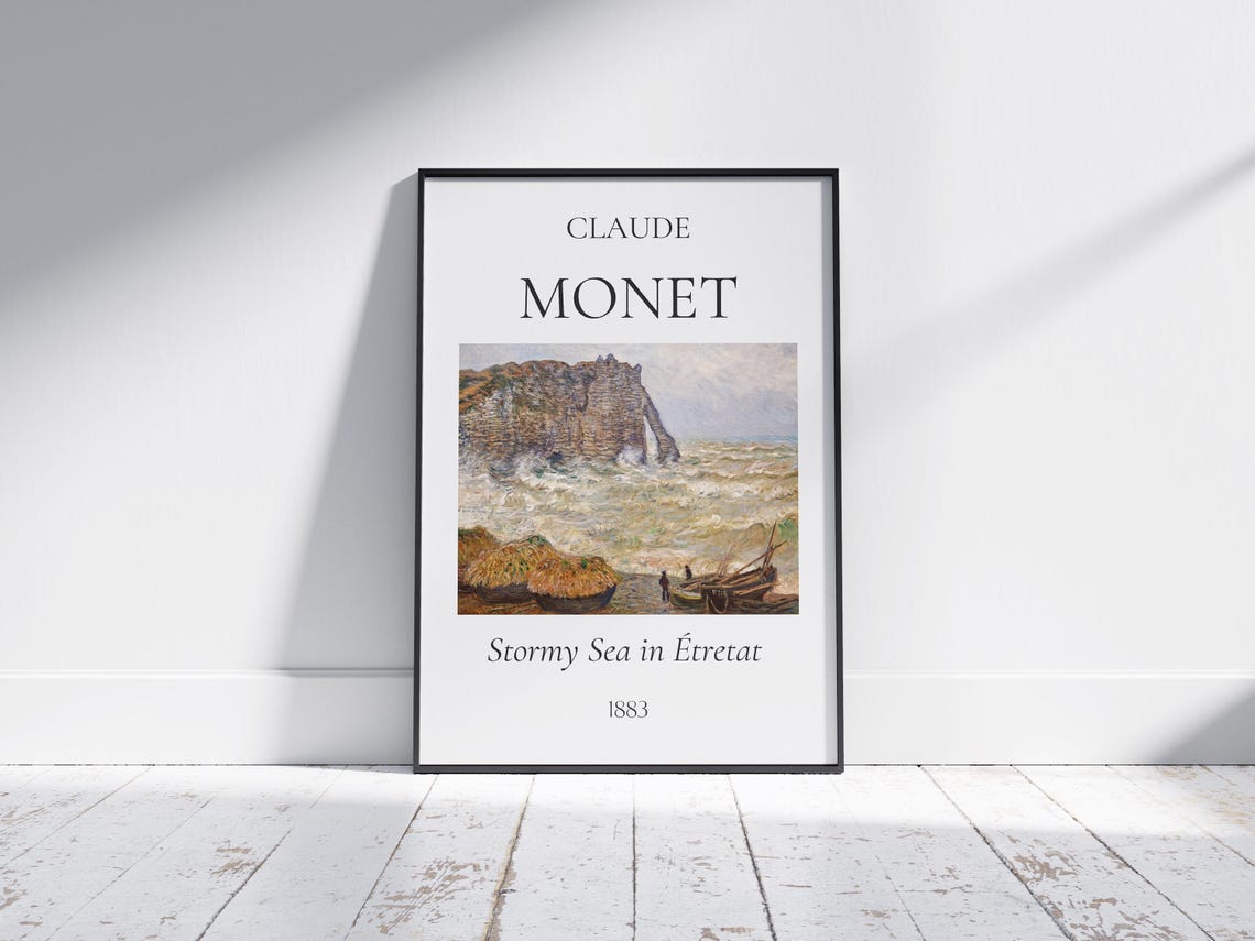 Claude Monet Stormy Sea In Etretat 1883 Cliffs Exhibition Wall Art - Image 3
