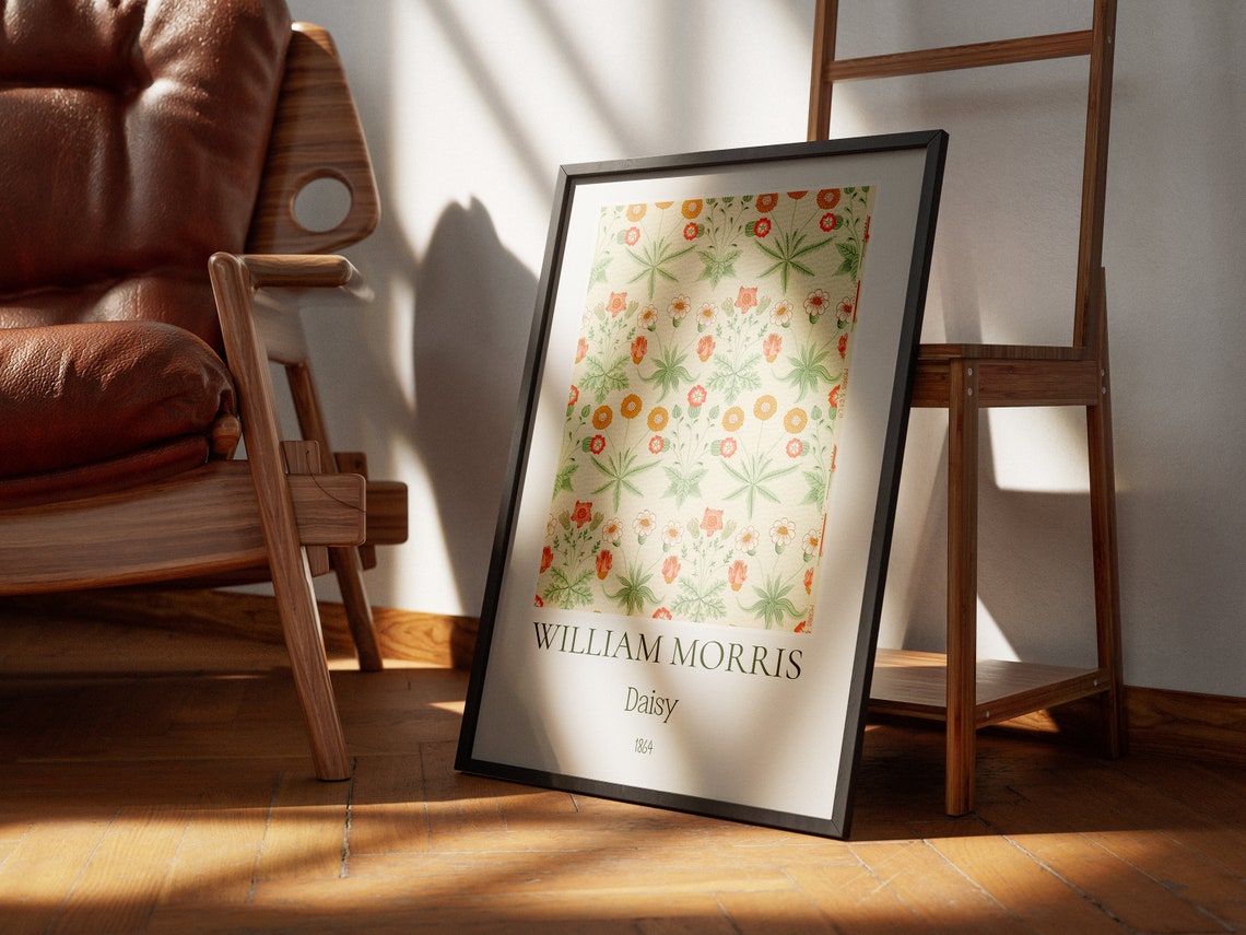 William Morris Daisy Coral Orange Floral Pattern Exhibition Wall Art - Image 5