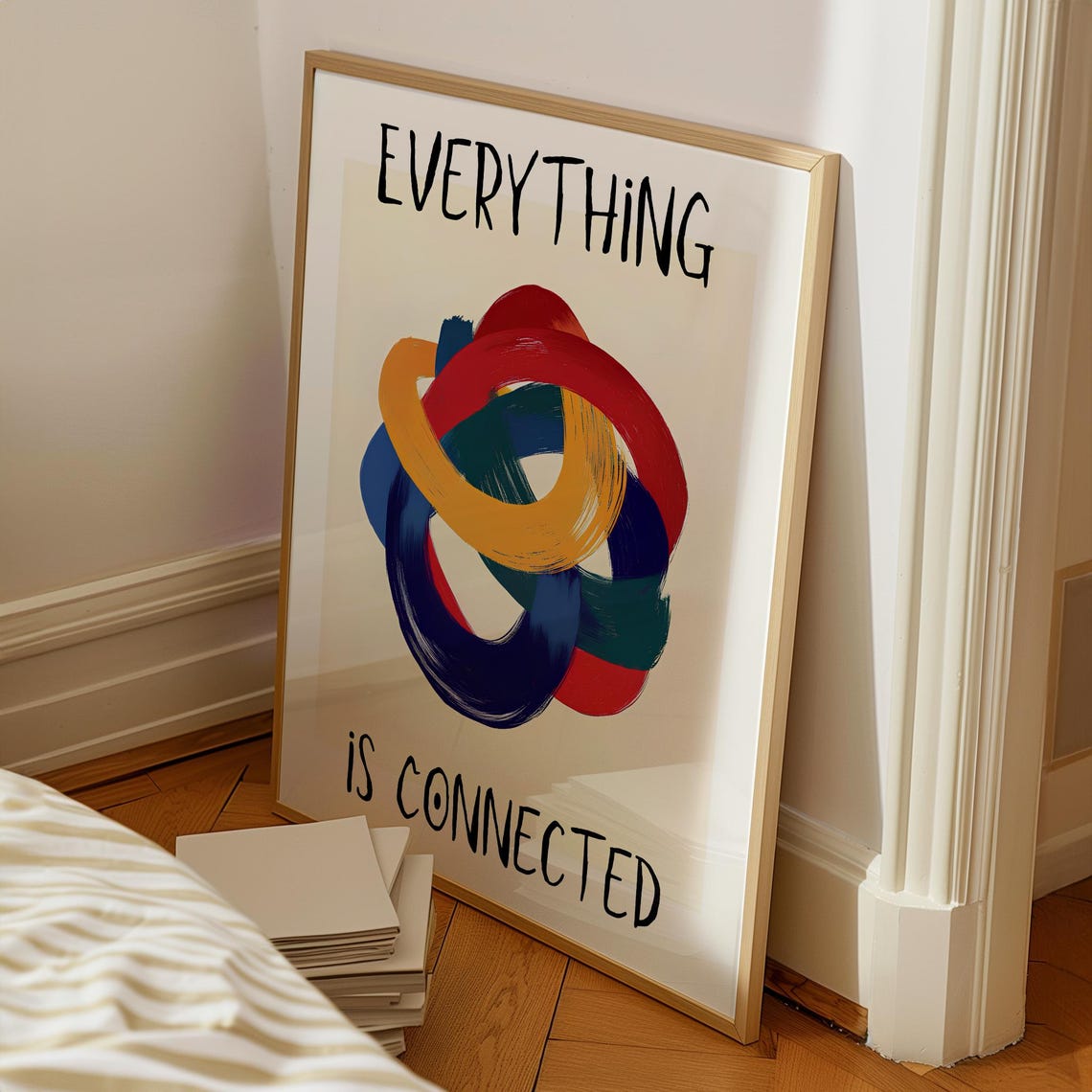 Everything Is Connected Colorful Abstract Rings Quote Wall Art - Image 3
