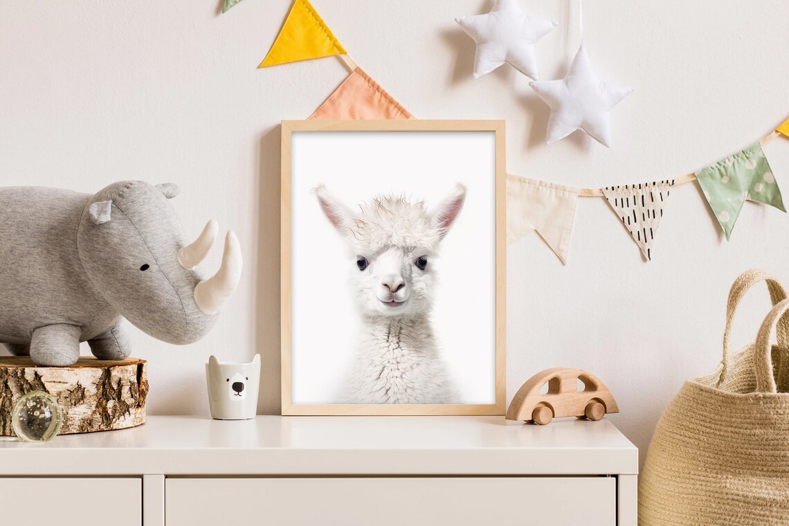 Adorable Baby Alpaca Closeup Portrait Nursery Animal Art Print - Image 2