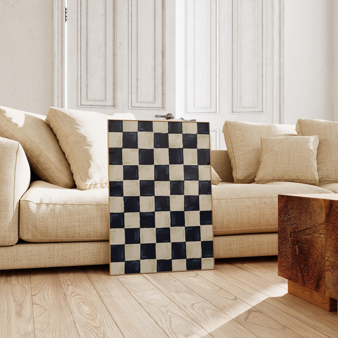 Black and White Checkered Art Print, Retro Abstract - Image 5