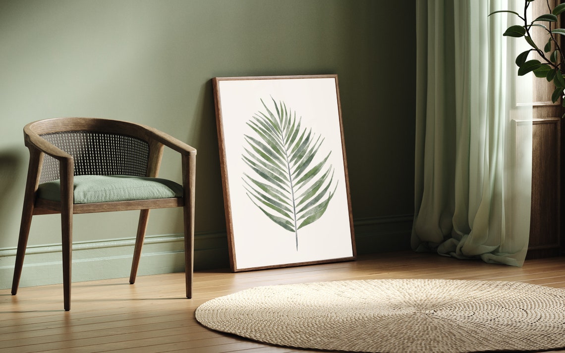 Watercolor Palm Leaf Tropical Botanical Minimalist Summer Wall Print - Image 2