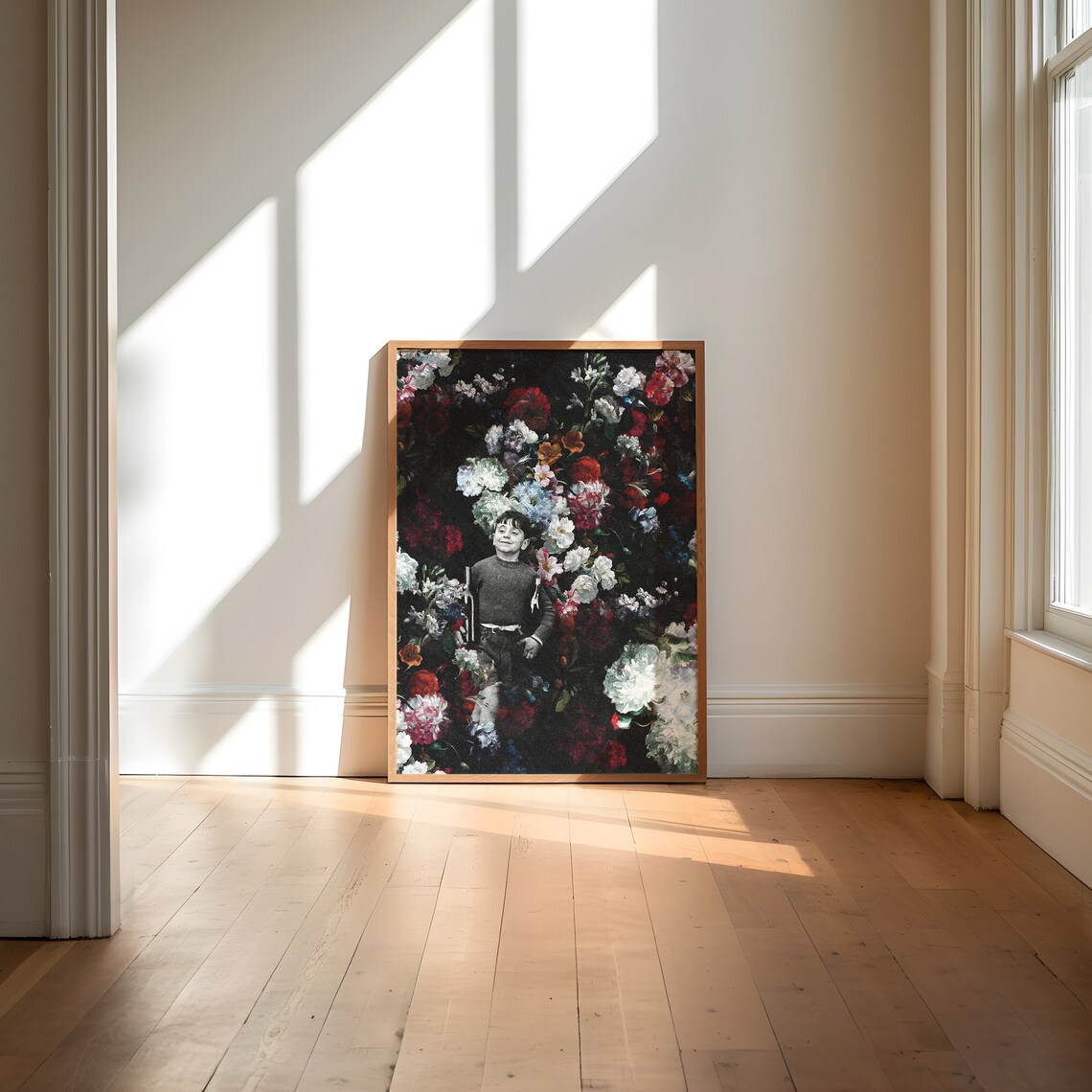 Child Among Baroque Blooms Dark Floral Maximalist Collage Art Poster - Image 3