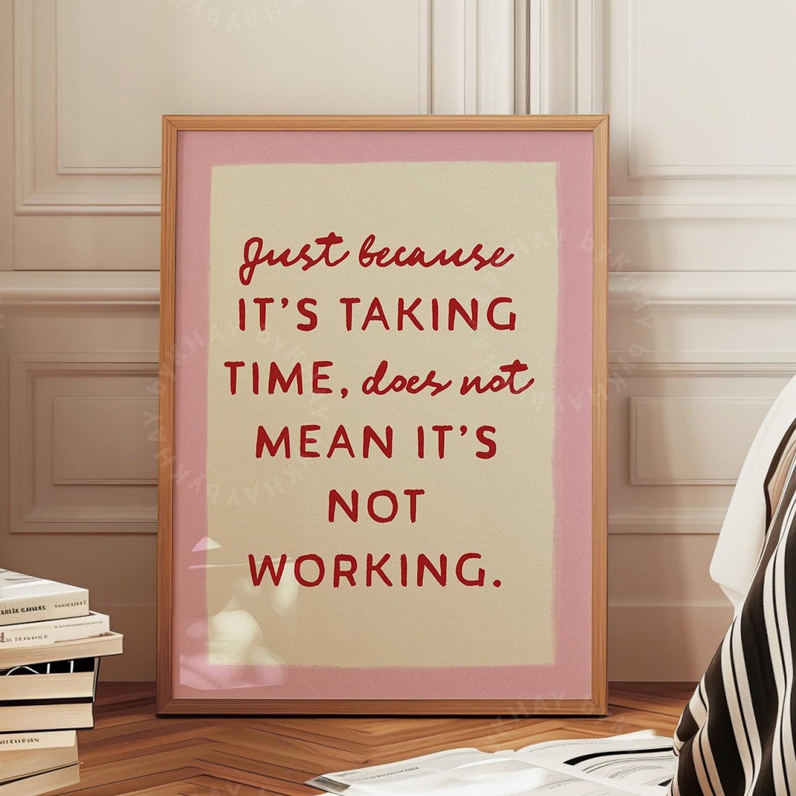 Just Because It Is Taking Time Uplifting Red Script Typography Poster