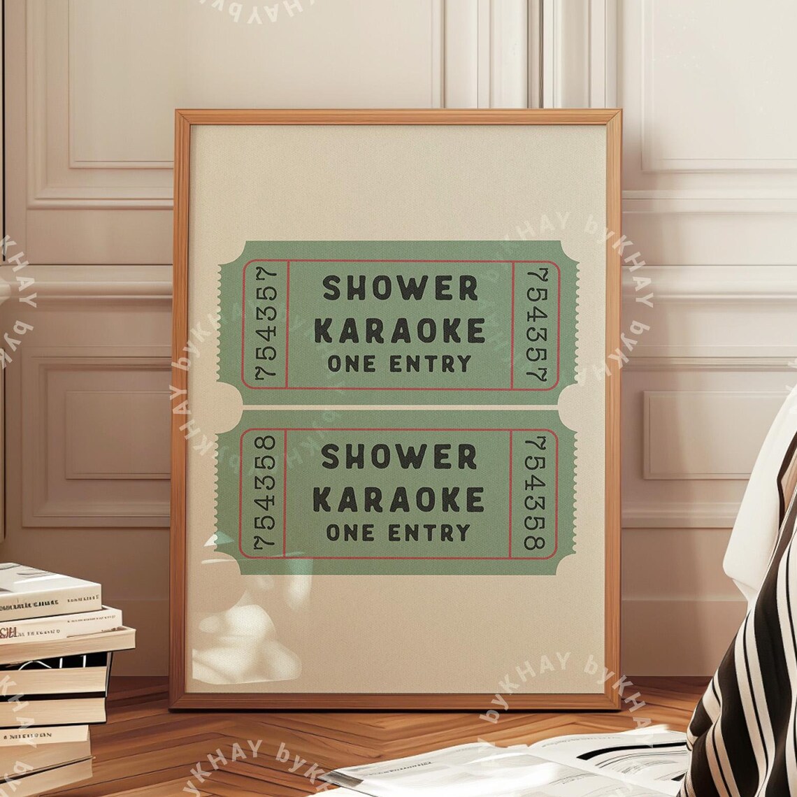 Shower Karaoke Two Ticket Print, Retro Bathroom Art
