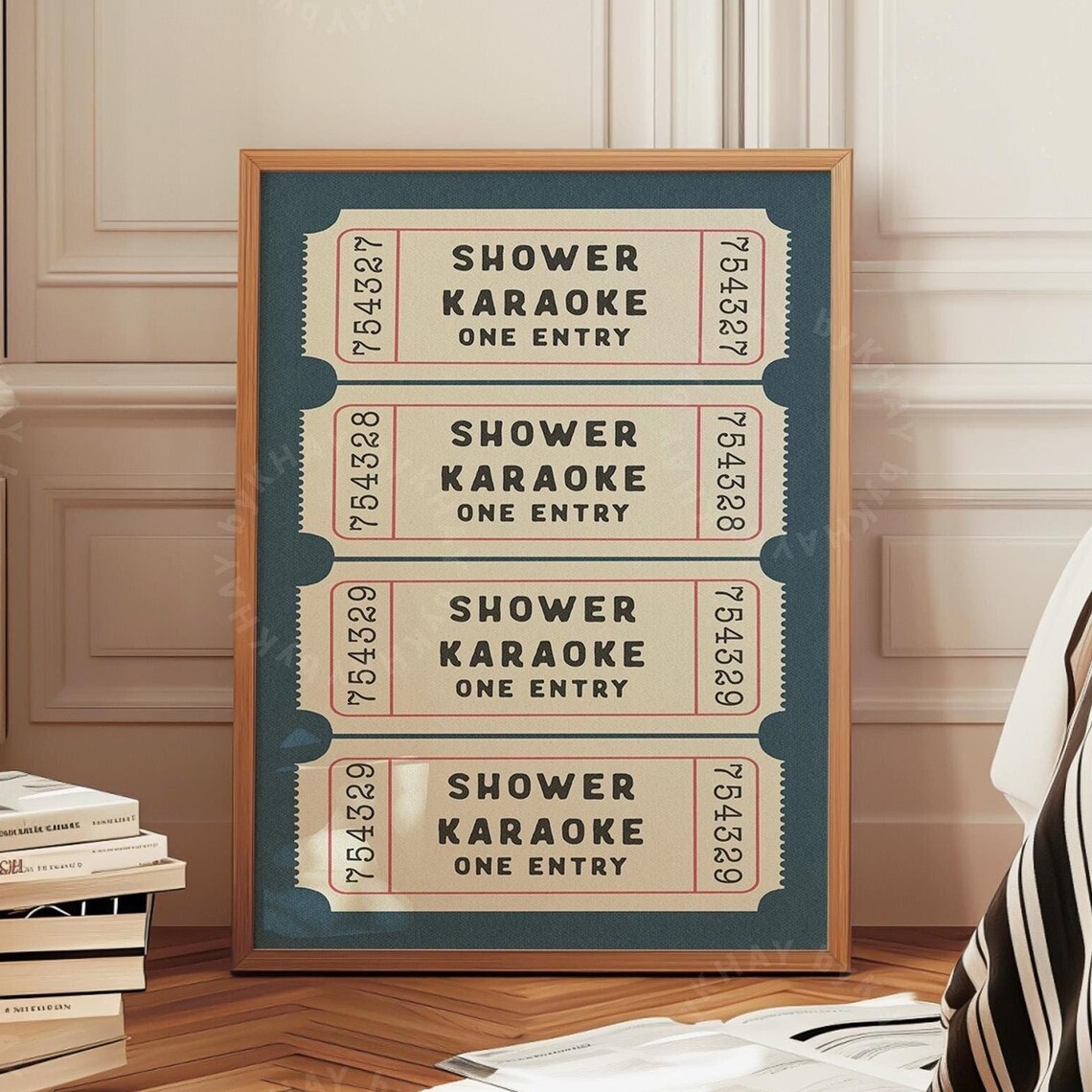 Shower Karaoke 4 Ticket Print, Retro Bathroom Wall Art