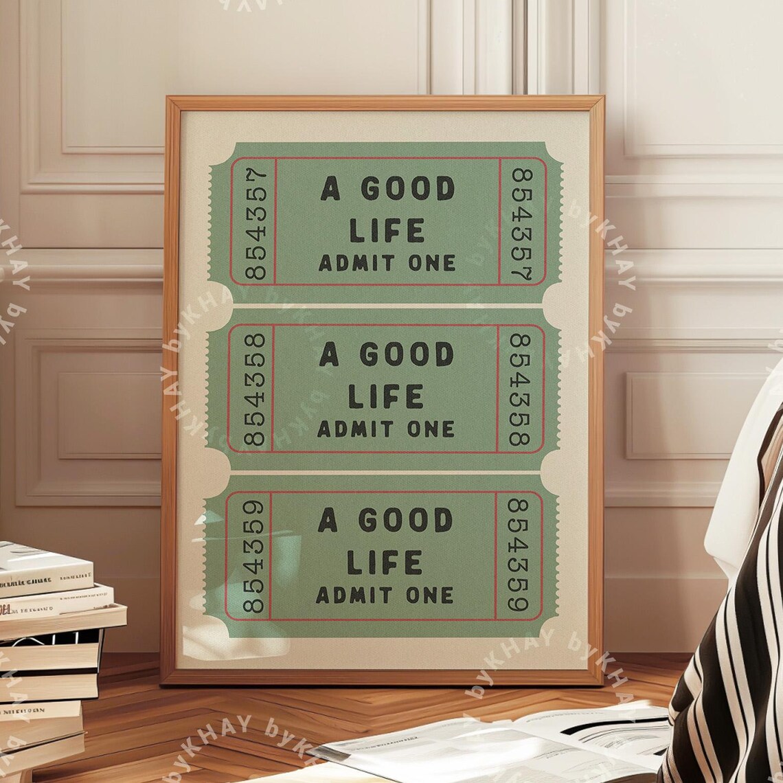 A Good Life Ticket Art Print, Retro Typography Quote