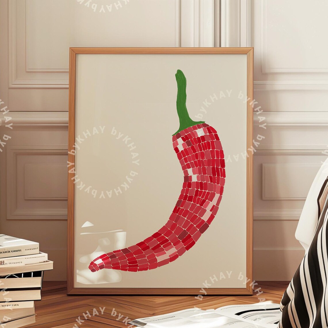 Disco Ball Chilli Kitchen Art Print, Retro Food Poster