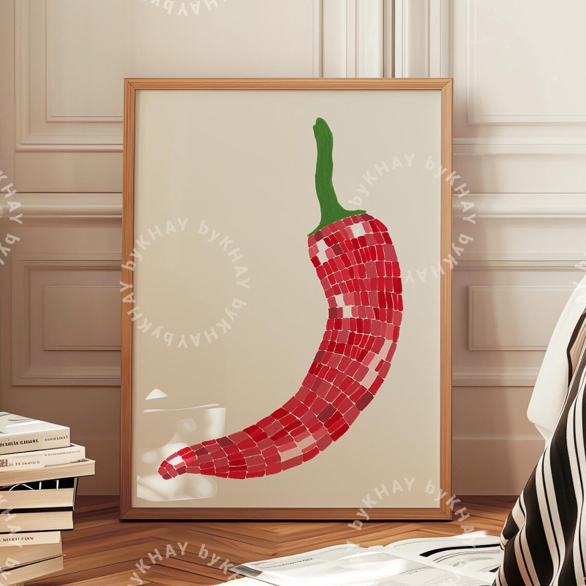 Disco Ball Chilli Retro Food Illustration Art Print
