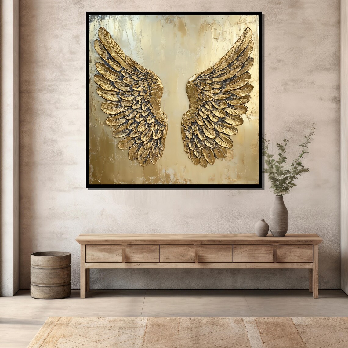 Golden Angel Wings Sculptural Relief Painting Luxury Metallic Wall Art Poster - Image 3