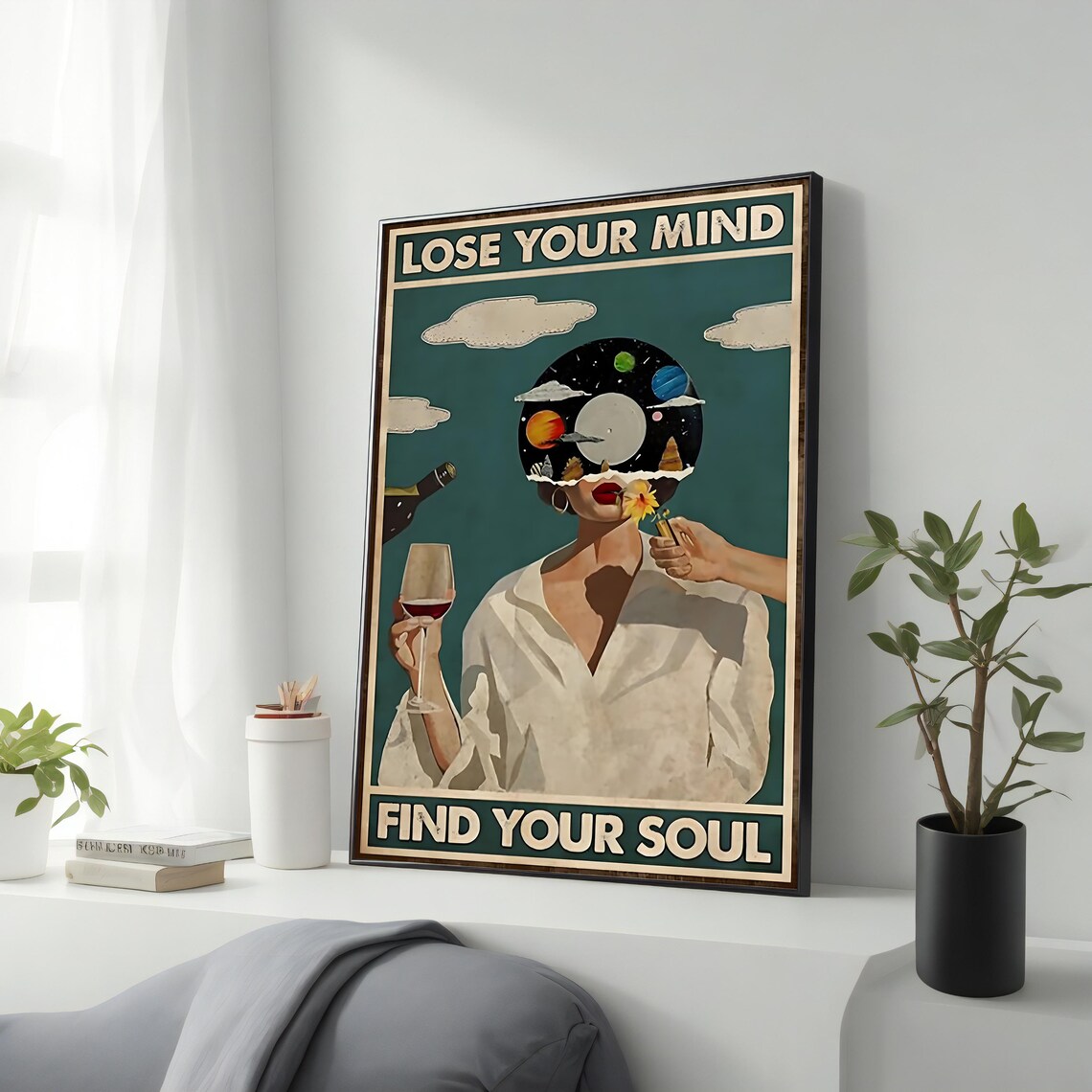 Lose Your Mind Find Your Soul Retro Music Vinyl Cosmic Woman Wall Poster