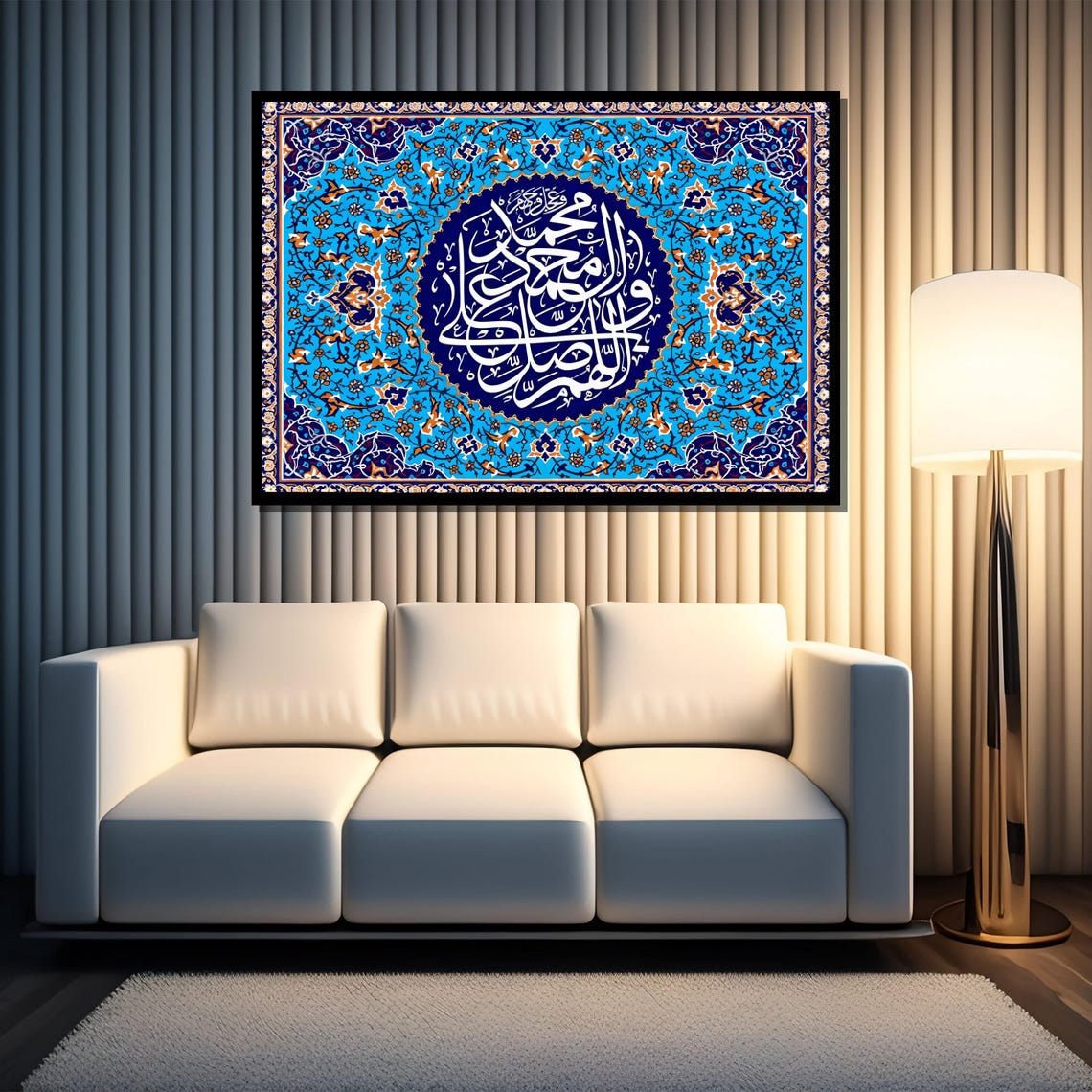 Islamic Geometric Calligraphy Arabic Wall Art Quran Verse Painting Blue Islamic Home Decor Unique Eid Gift Idea - Image 3