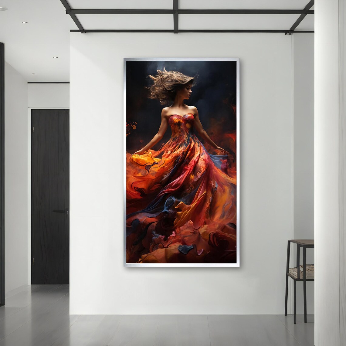 Dramatic Woman In Fiery Flowing Gown Abstract Fiery Dress Painting Poster - Image 3