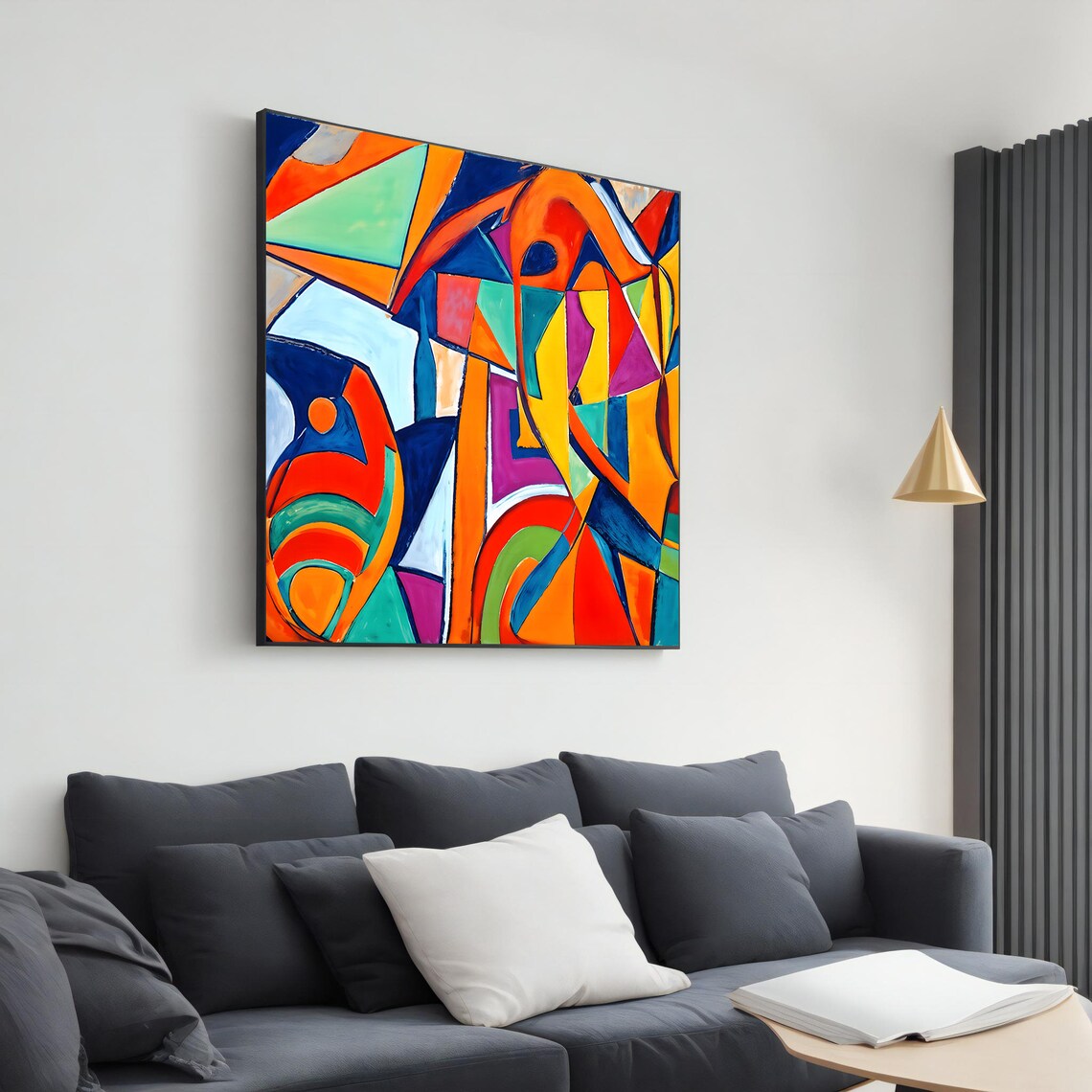 Colorful Geometric Cubist Abstract Orange Blue Bold Modern Art Poster