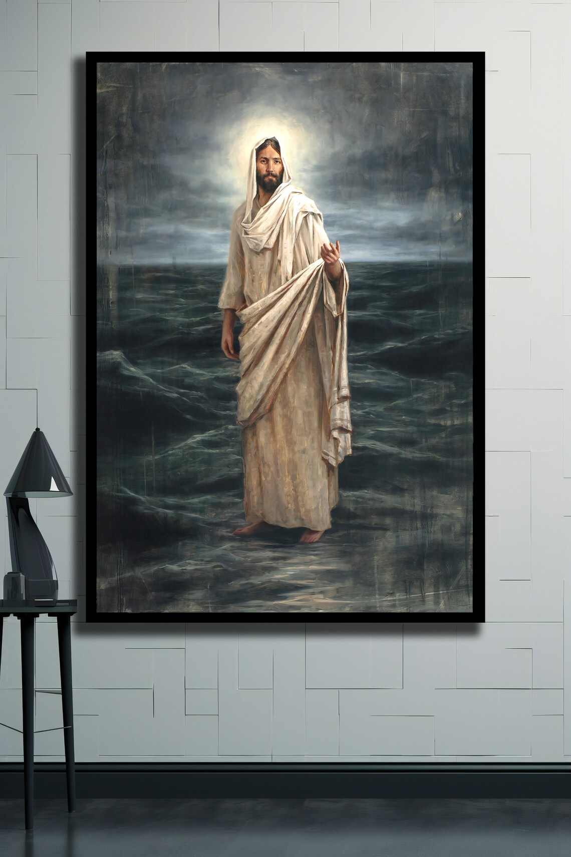 Jesus Walking on Stormy Waters Dramatic Christian Painting Faith Wall Poster - Image 2