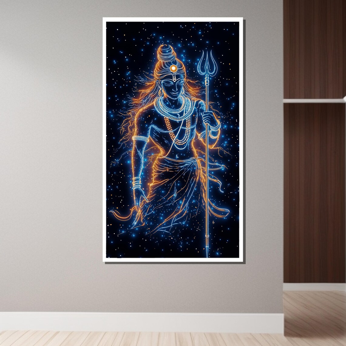 Lord Shiva Trishul Cosmic Neon Starry Night Spiritual Art Print - Image 2