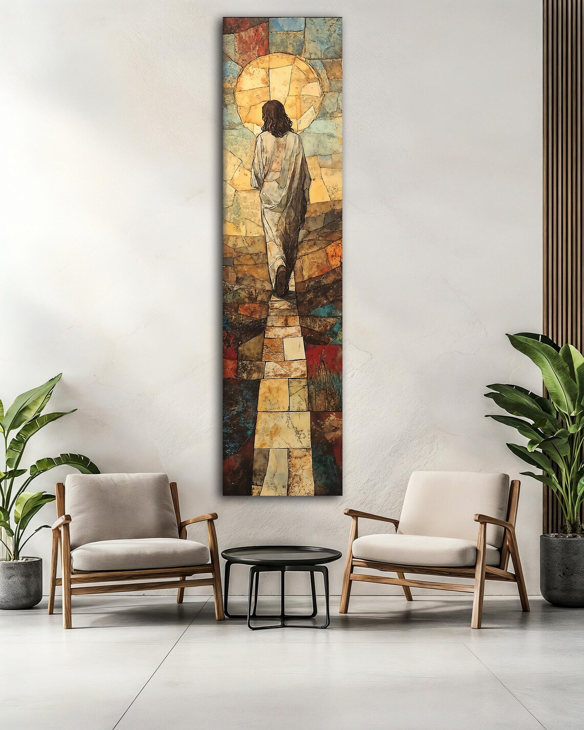 Jesus Walking Toward Golden Sun Stained Glass Mosaic Path Christian Poster - Image 2
