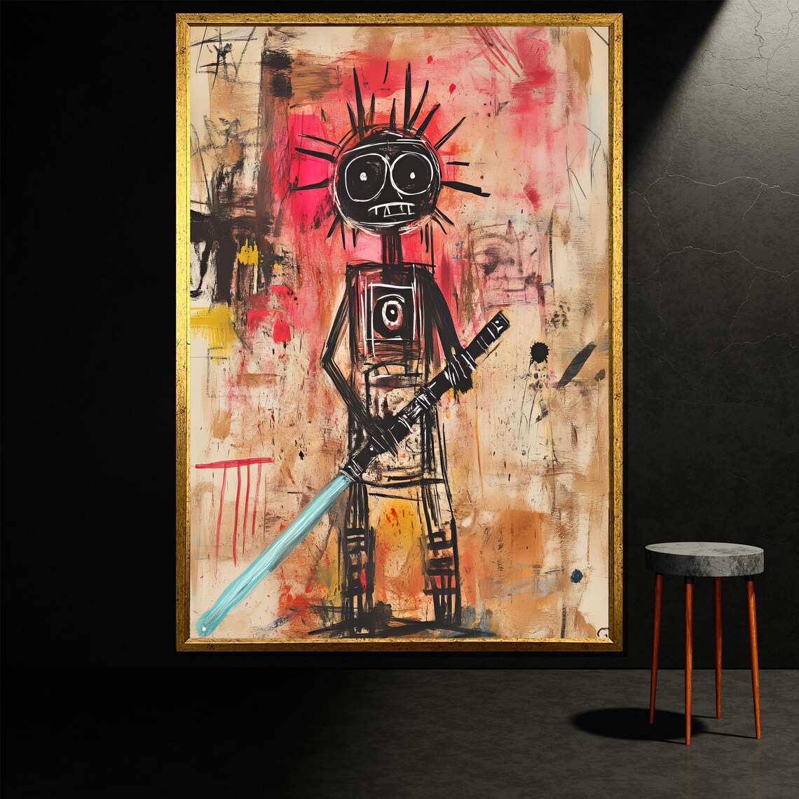Basquiat Style Tribal Figure Staff Bold Expressionist Art Print
