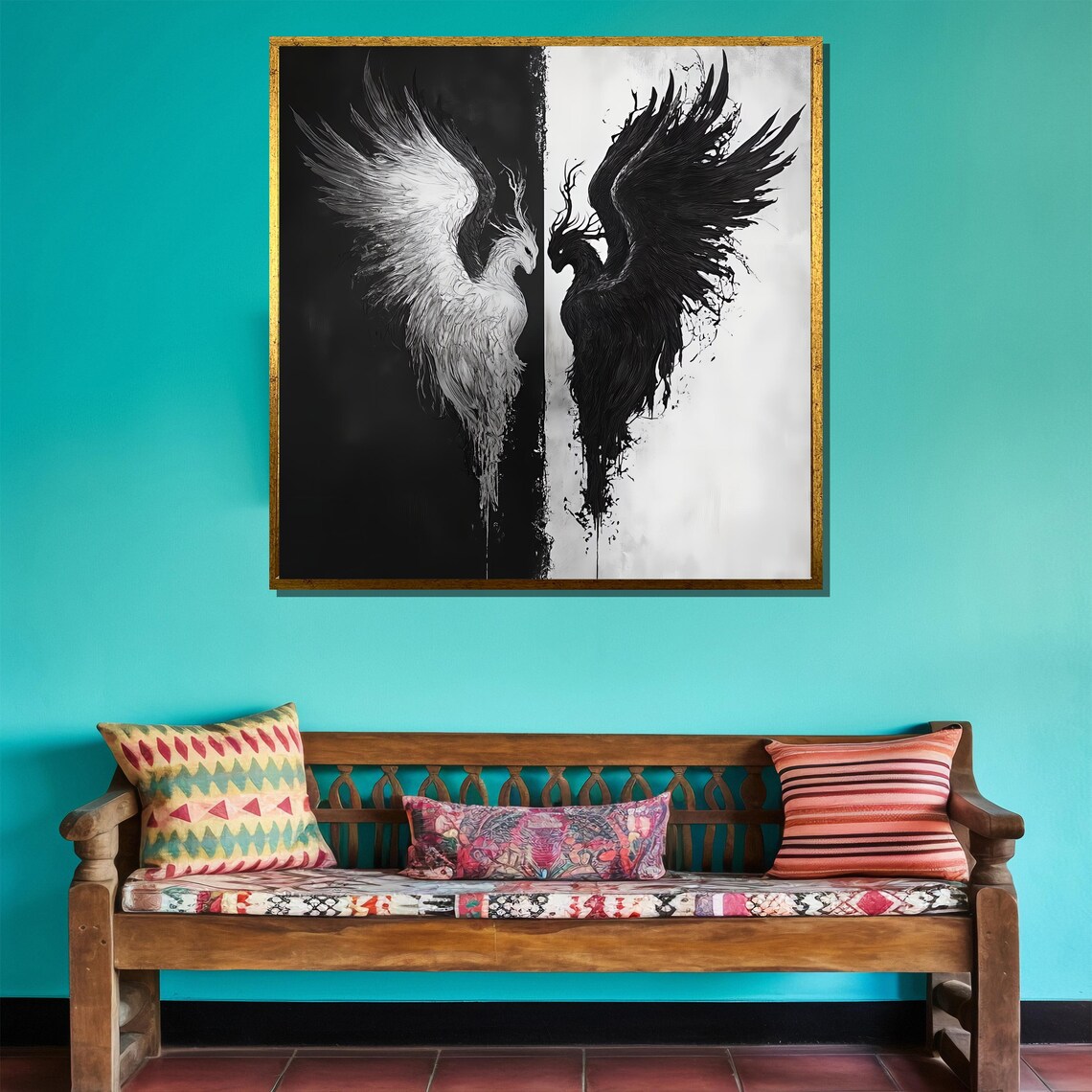 Black and White Angel Demon Wings Yin Yang Duality Dark Fantasy Wall Poster - Image 4