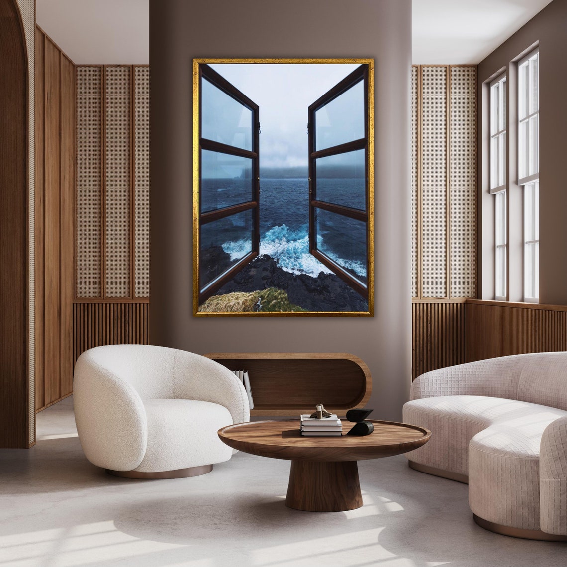 Open Window Ocean Waves Rocky Coast Faux Window View Art Poster - Image 2