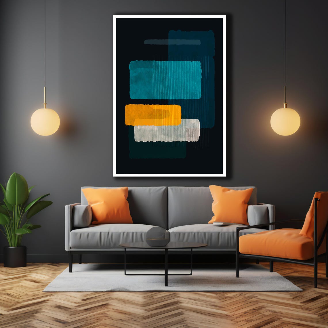 Mark Rothko Teal Mustard Black Abstract Brush Block Art Poster - Image 2
